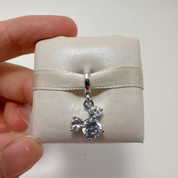 Pandora Disney Mickey Mouse Sparkling Head Silhouette Dangle Charm - Picture 2 of 4